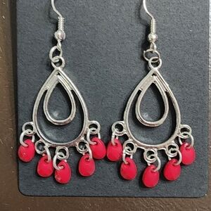 Silver & Red Dangle Earrings